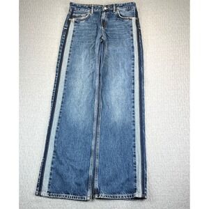 New ZARA Wide Leg Dress Jeans women 8/31x34 Mid Rise medium wash rock/roll denim